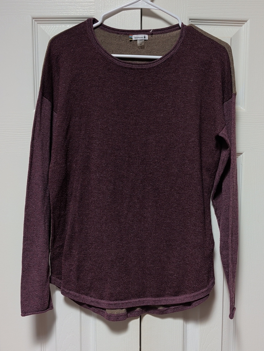 Smartwool Longsleeve Pullover Two-Tone Plum Tan Long-Sleeve, Women's Medium